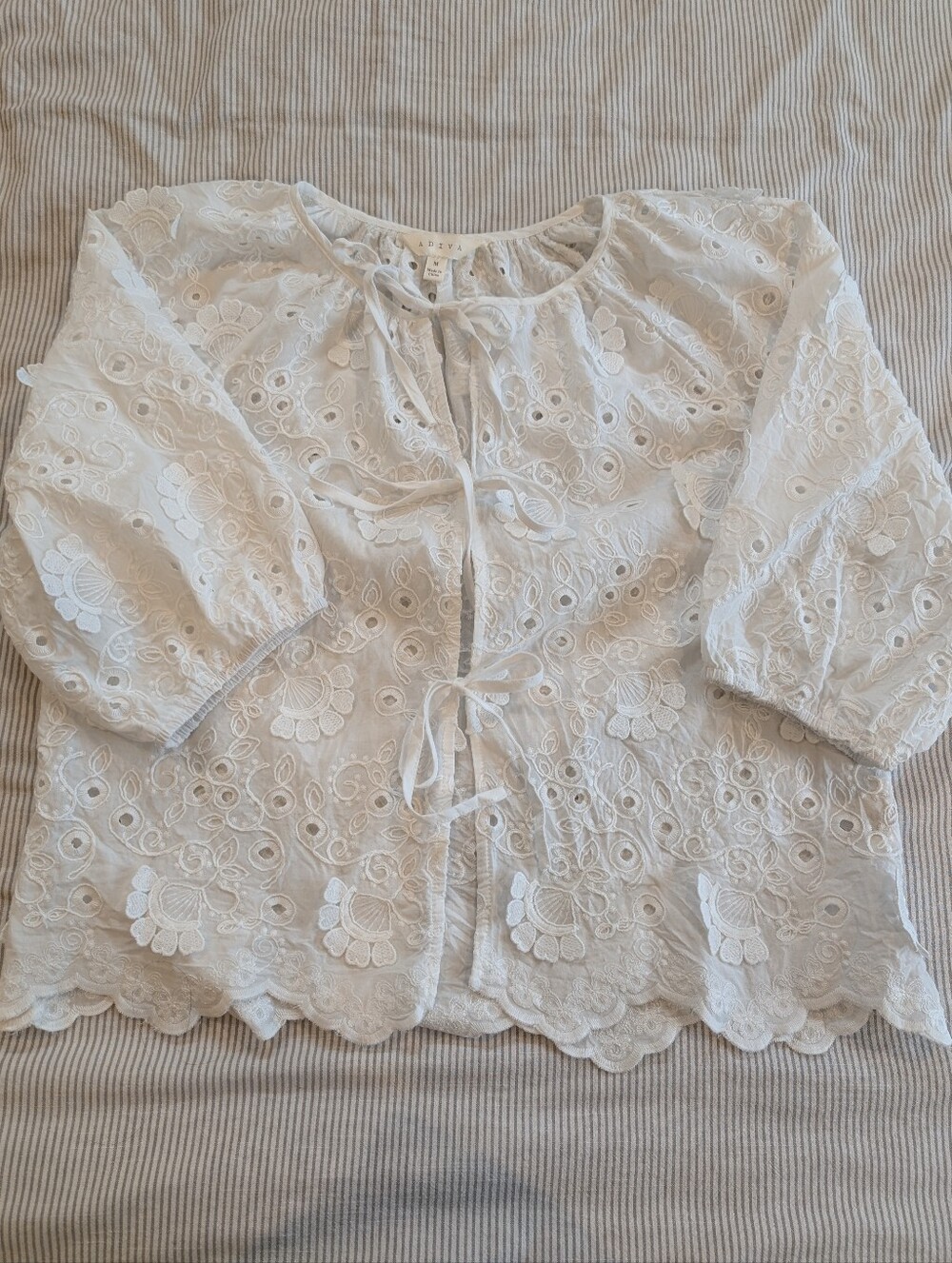 White Eyelet Tie-Front Women's Top - Picture 2 of 6